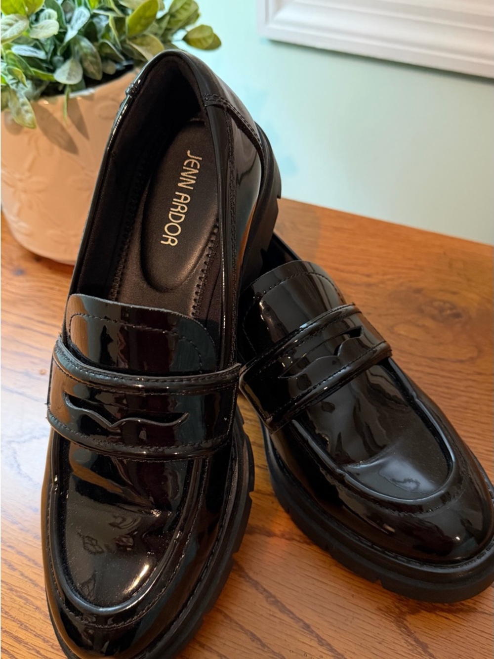 Jenn Ardor Women’s Black Patent Loafers with Chunky Heel 8